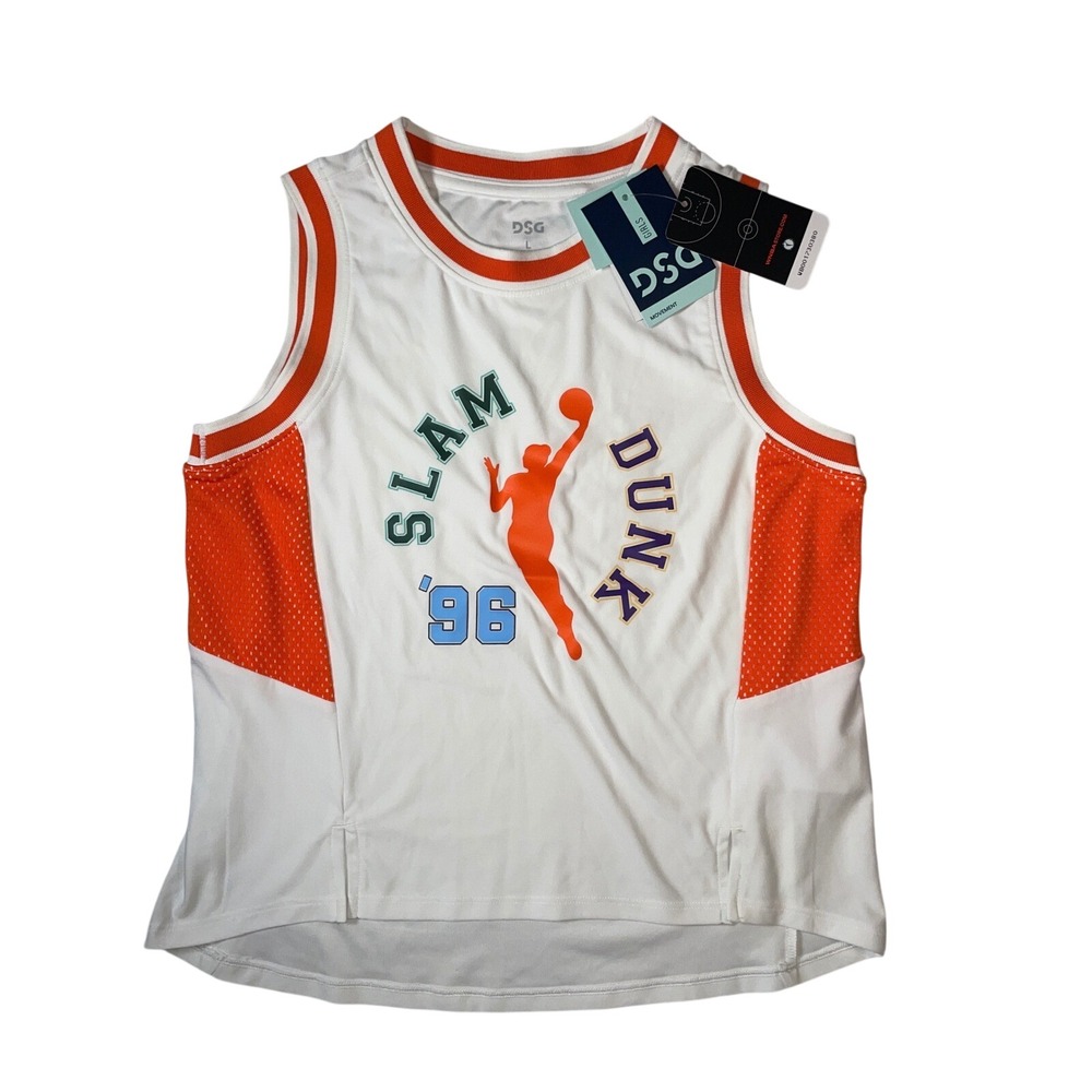 DSG Girls Slam Dunk 96 WNBA Basketball Jersey Tank Top White Orange Size L 14